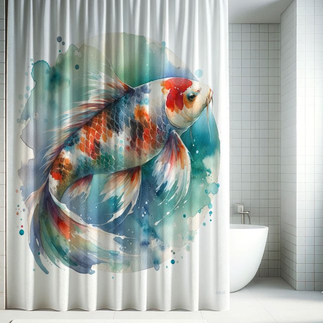 Watercolor Koi Fish Shower Curtain (koi fish shower curtain.)