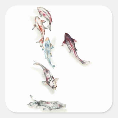 Watercolor Koi Fish Square Sticker