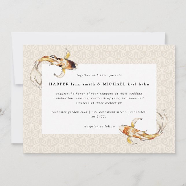 watercolor koi fish wedding invitation (Front)