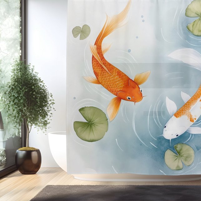 Watercolor Koi Pond Serenity Japanese Style Shower Curtain (Creator Uploaded)