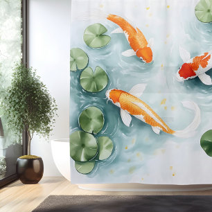 Watercolor Koi Pond Serenity Japanese Style Shower Curtain