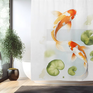 Watercolor Koi Pond Serenity Japanese Style Shower Curtain