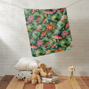 Watercolor Koi & Water Lilies Baby Blanket