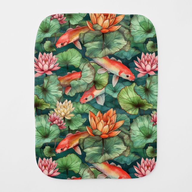 Watercolor Koi & Water Lilies Burp Cloth (Front)