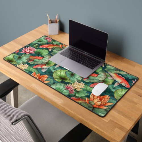 Watercolor Koi  Water Lilies Desk Mat