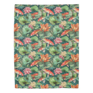 Watercolor Koi & Water Lilies Duvet Cover