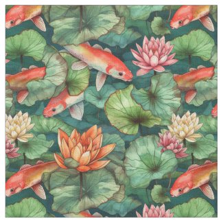 Watercolor Koi & Water Lilies Fabric