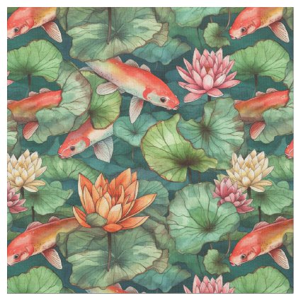 Watercolor Koi & Water Lilies Fabric