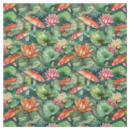 Watercolor Koi & Water Lilies Fabric