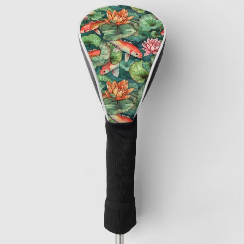 Watercolor Koi  Water Lilies Golf Head Cover