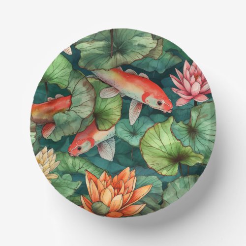 Watercolor Koi  Water Lilies Paper Bowls