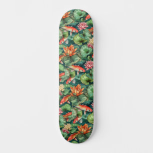 Watercolor Koi & Water Lilies Skateboard