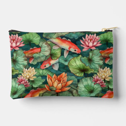 Watercolor Koi  Water Lilies Small Accessory Pouch