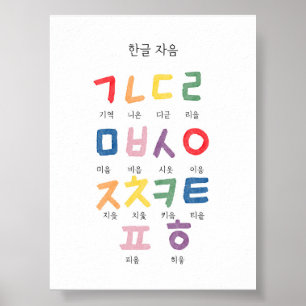 Watercolor Korean Hangul Consonant poster
