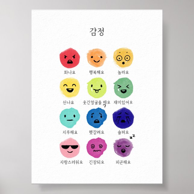 Watercolor Korean Hangul feelings poster (Front)