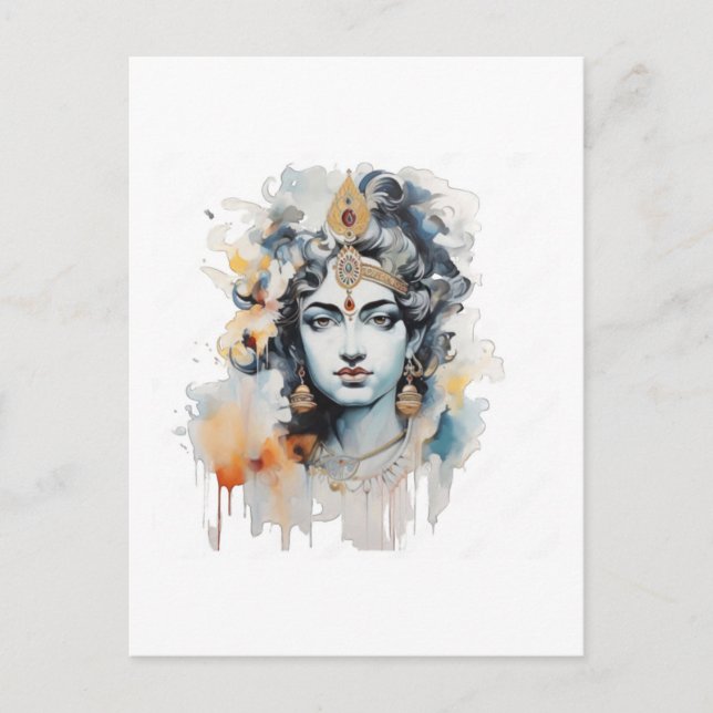 Watercolor Krishna Painting  Postcard (Front)