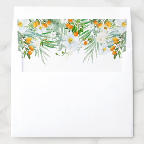 Watercolor Kumquats and White Orchids Wedding Envelope Liner