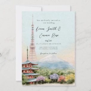 Watercolor Kyoto Japan Destination Wedding Invitation