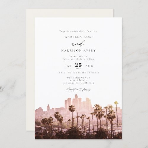 Watercolor LA Los Angeles California City Wedding Invitation