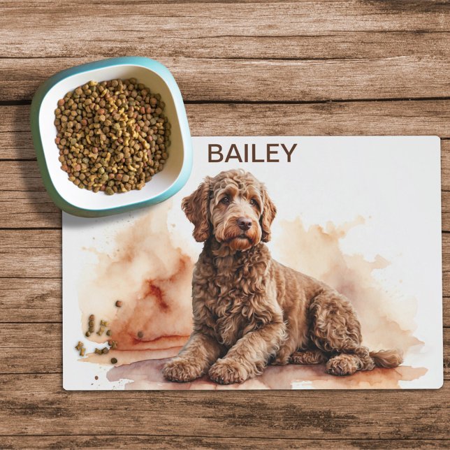 Watercolor Labradoodle Dog Food Mat (Creator Uploaded)