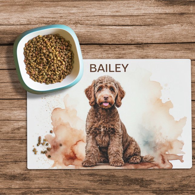 Watercolor Labradoodle Dog Food Mat (Creator Uploaded)