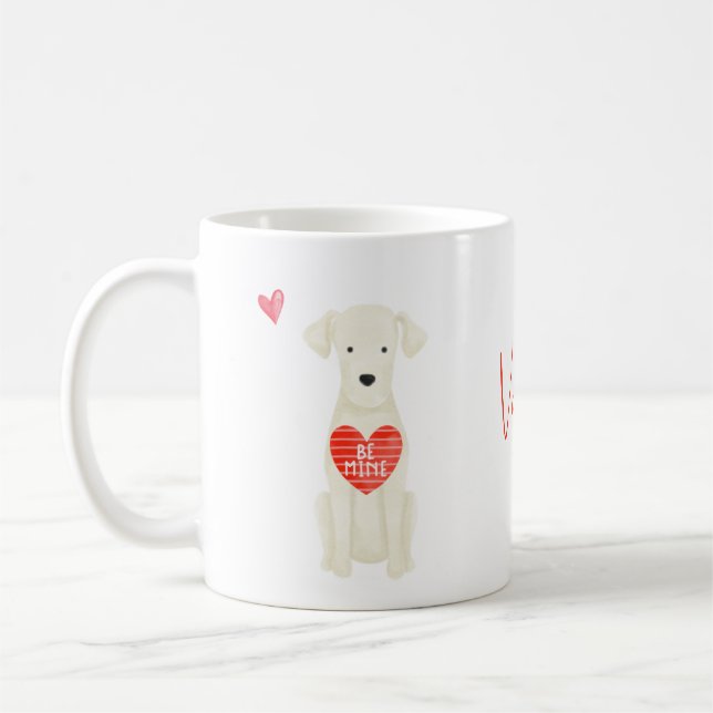 Watercolor Labrador Dog Valentine's Day Coffee Mug (Left)