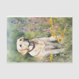 Watercolor Labrador in Flowers Decoupage  Tissue Paper