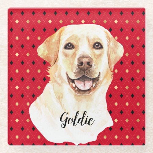 Watercolor Labrador Retriever Dog Personalized Glass Coaster