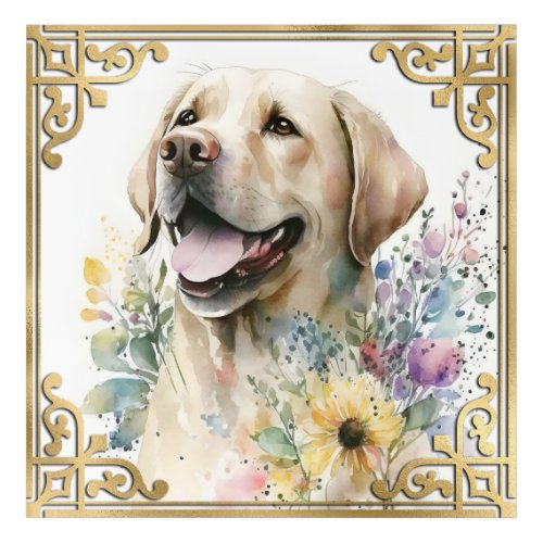 Watercolor Labrador Retriever with Gold Frame Acrylic Print