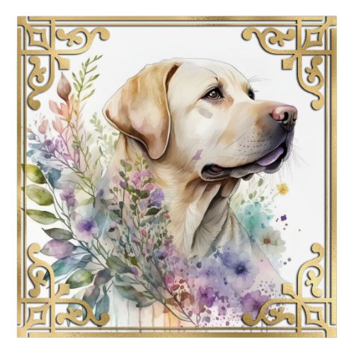 Watercolor Labrador Retriever with Gold Frame Acrylic Print