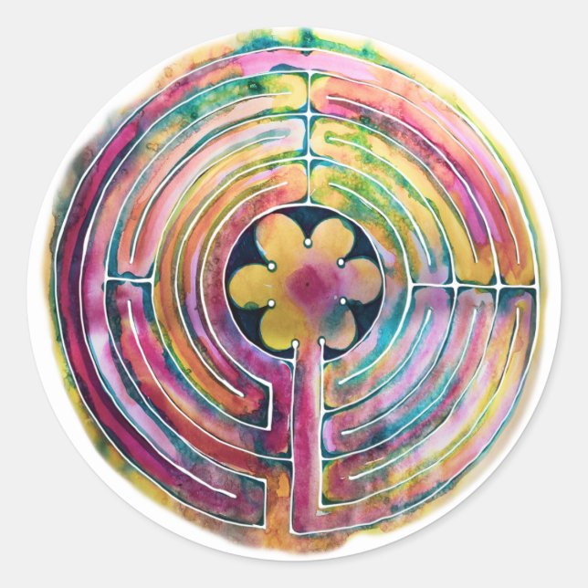 Watercolor Labyrinth Classic Round Sticker (Front)