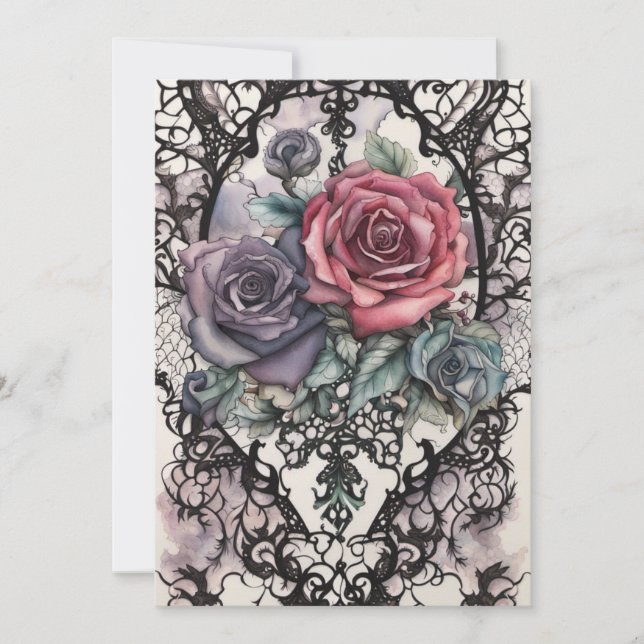Watercolor Lace and Roses Gothic Elegance Wedding Invitation (Front)