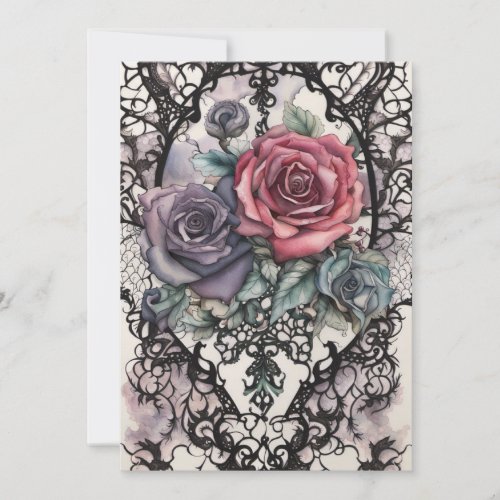 Watercolor Lace and Roses Gothic Elegance Wedding Invitation