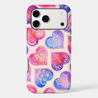 Watercolor Lace Hearts Pattern iPhone 17 Pro Max Case