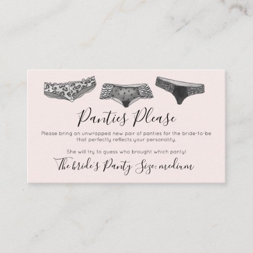 Watercolor Lace Lingerie Panty Game Bridal Shower  Enclosure Card