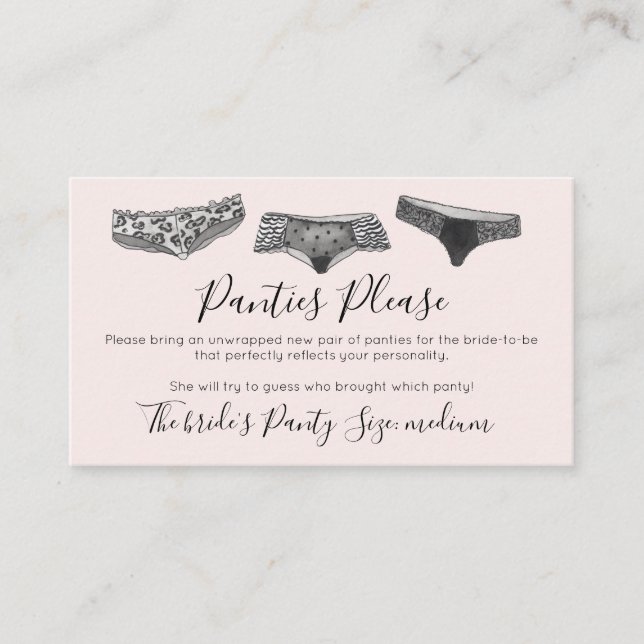 Watercolor Lace Lingerie Panty Game Bridal Shower  Enclosure Card (Front)