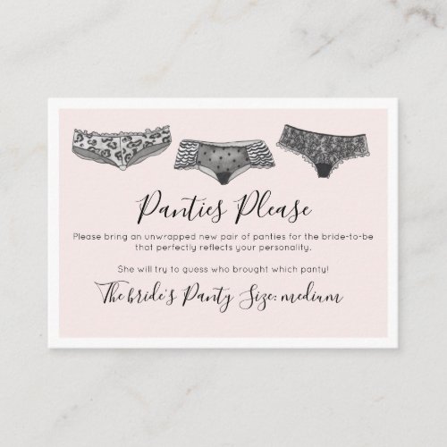 Watercolor Lace Lingerie Panty Game Bridal Shower  Enclosure Card