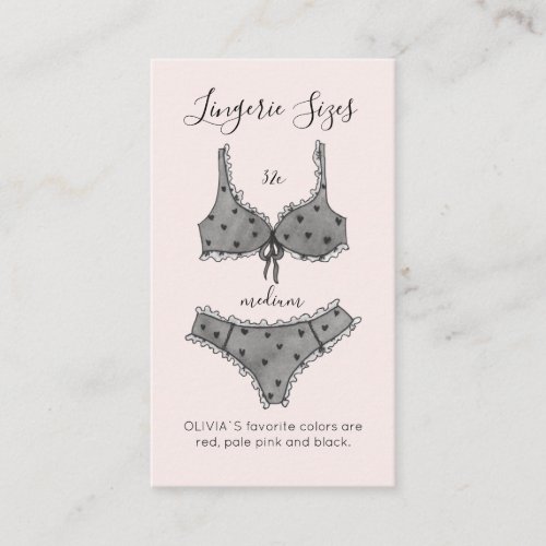 Watercolor Lace Lingerie Sizes Bridal Shower Enclo Enclosure Card