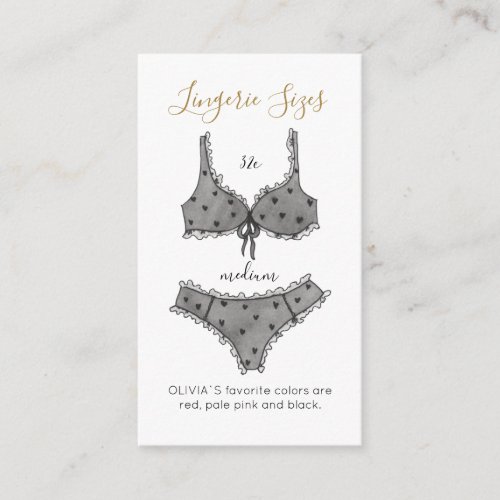 Watercolor Lace Lingerie Sizes Bridal Shower Enclosure Card