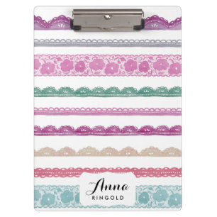 Watercolor Lace Ribbon Girly Rainbow Painted Clipboard