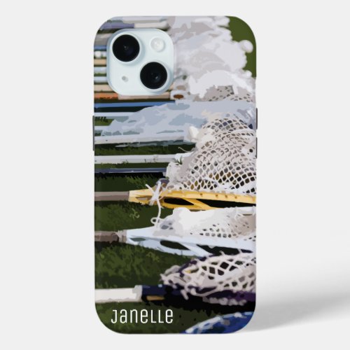 Watercolor Lacrosse Sticks iPhone 15 Case