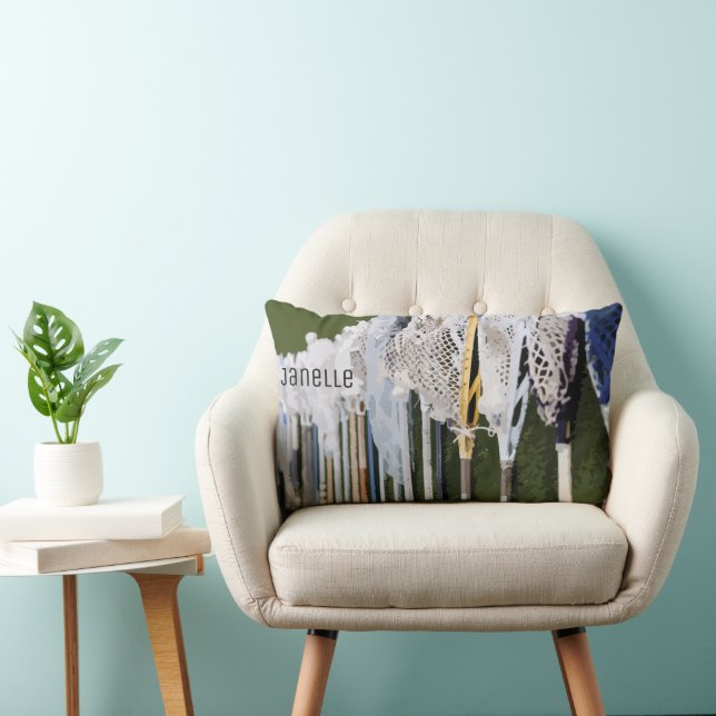 Watercolor Lacrosse Sticks Lumbar Pillow (Chair)