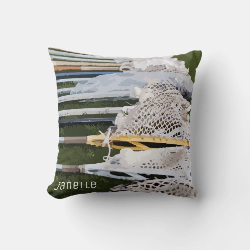 Watercolor Lacrosse Sticks Throw Pillow