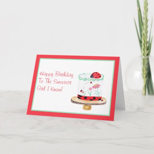 Watercolor Lady Bug Cake  Happy Birthday Card