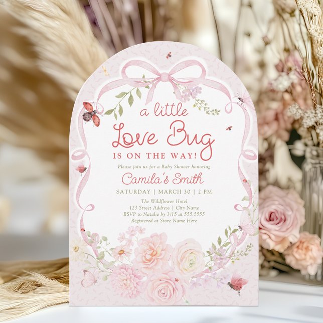 Watercolor Lady Bug Floral Girl Baby Shower Invitation (Creator Uploaded)