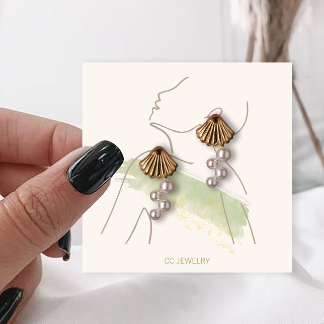 Watercolor Lady Jewelry Earrings Display  Square Business Card (Creator Uploaded)