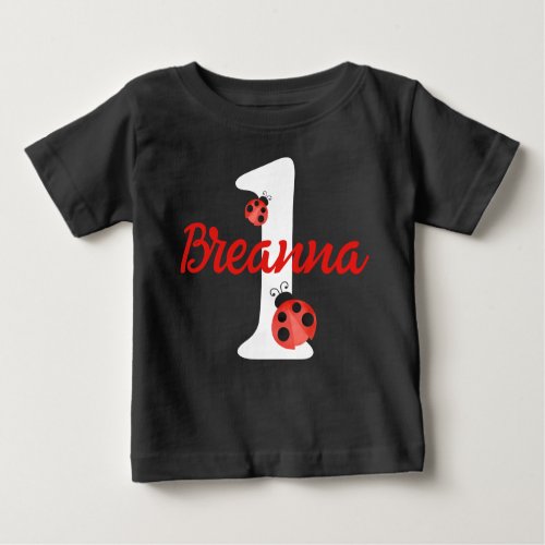 Watercolor Ladybug 1st Birthday Black Baby T_Shirt