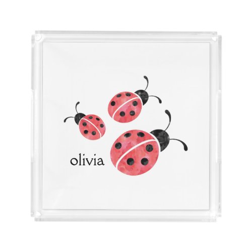 Watercolor Ladybug Acrylic Tray