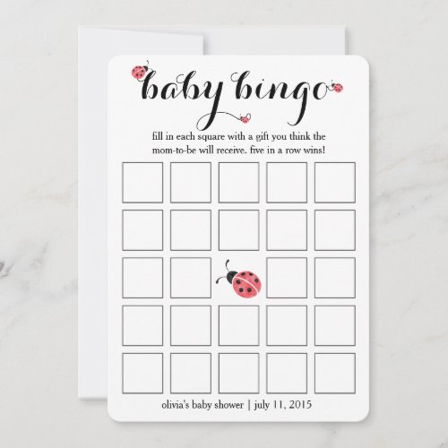 Watercolor Ladybug Baby Shower Bingo Card Game