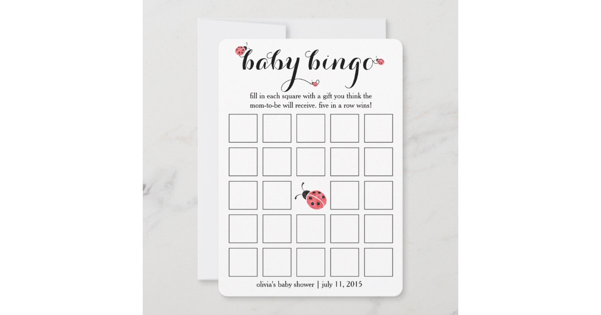 Watercolor Ladybug Baby Shower Bingo Card Game | Zazzle